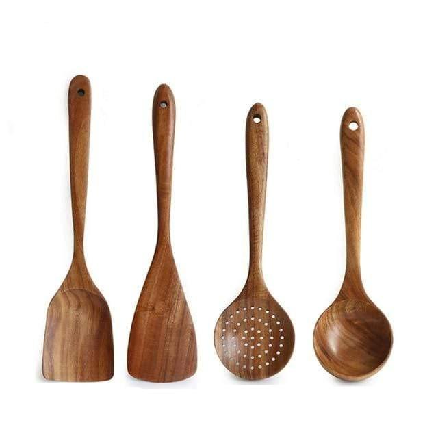 Calphalon 2 Piece Wooden Kitchen Utensil Set Wood Carved Spoon & Spatula New
